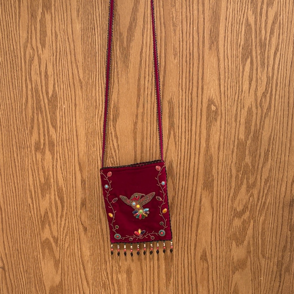 Embroidered Red Crossbody Bag Handmade with beads